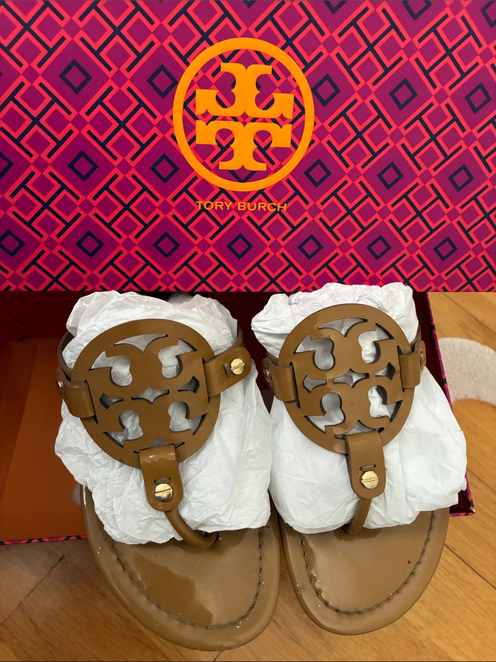 Tory Burch Tan Miller Logo Thong Sandals Tan casual classic